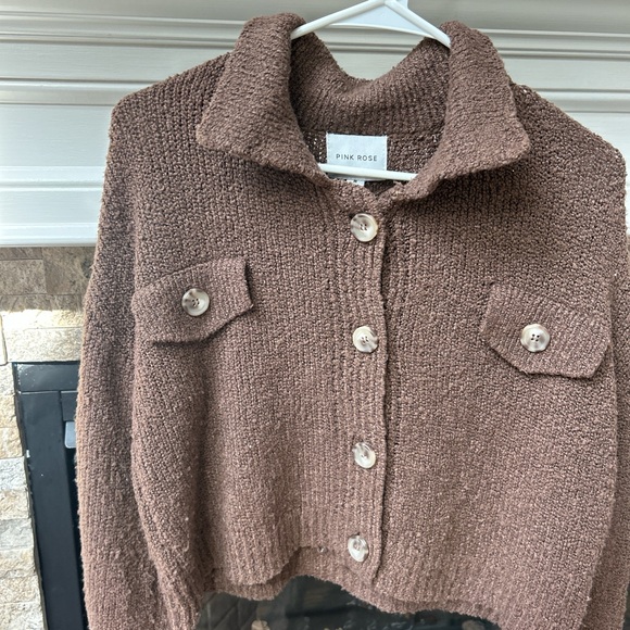 Pink Rose Chocolate Knit Cardigan - Picture 2 of 5